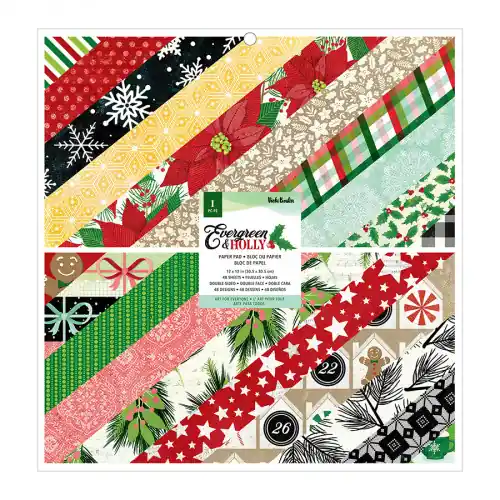 Bon Plan Papier imprimé Evergreen and Holly 30.5 x 30.5 cm Bloc de 48 pcs